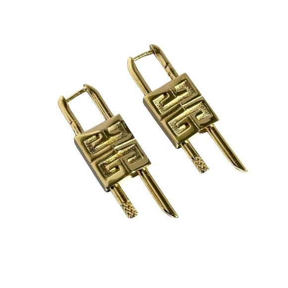 Pre Loved Givenchy Luxury Metal Earrings with Slight Scratches Women Gold